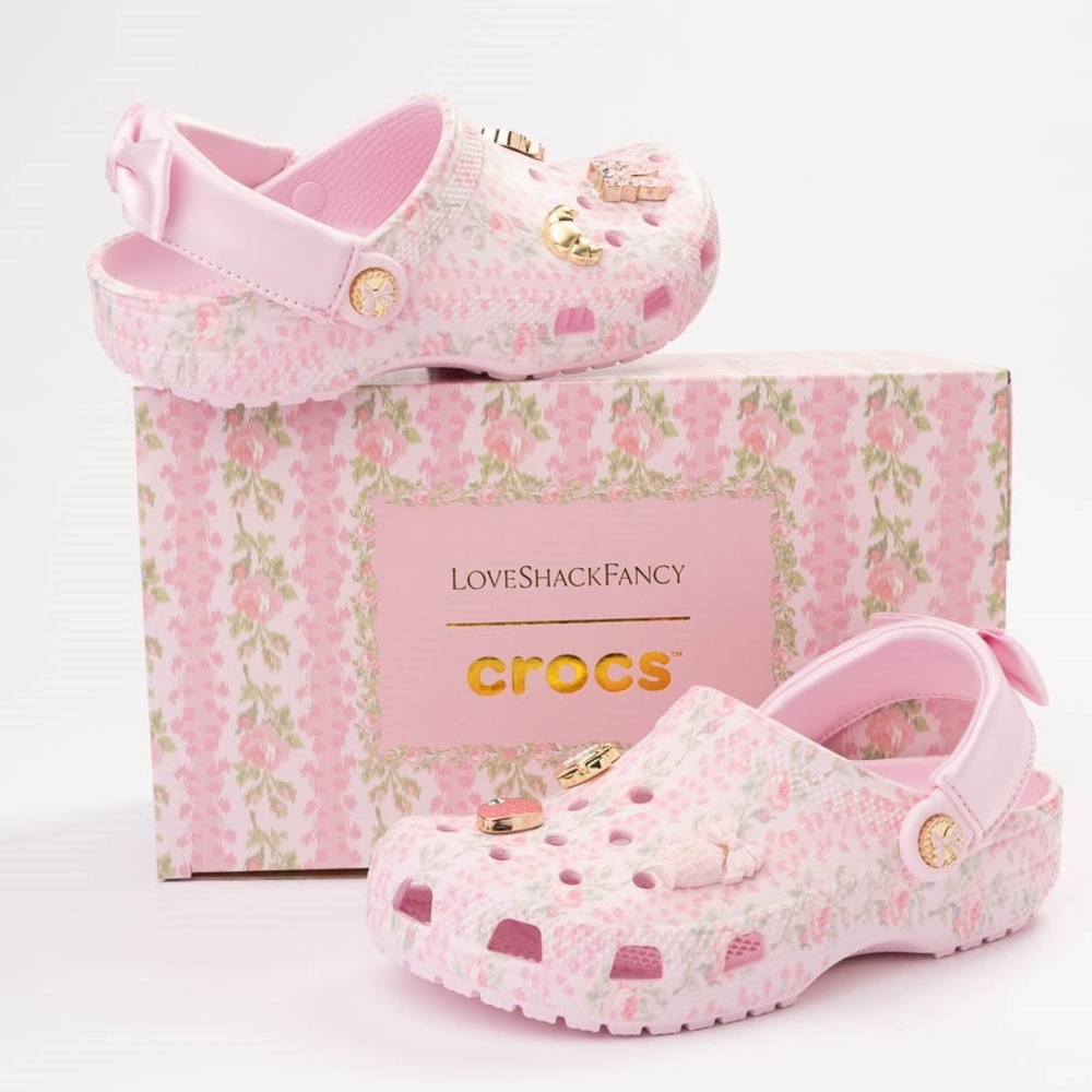 🎀CROCS Kids' x LoveShackFancy Bow Back Classic Clog PINK MILK with Charms🎀 - Picture 7 of 9
